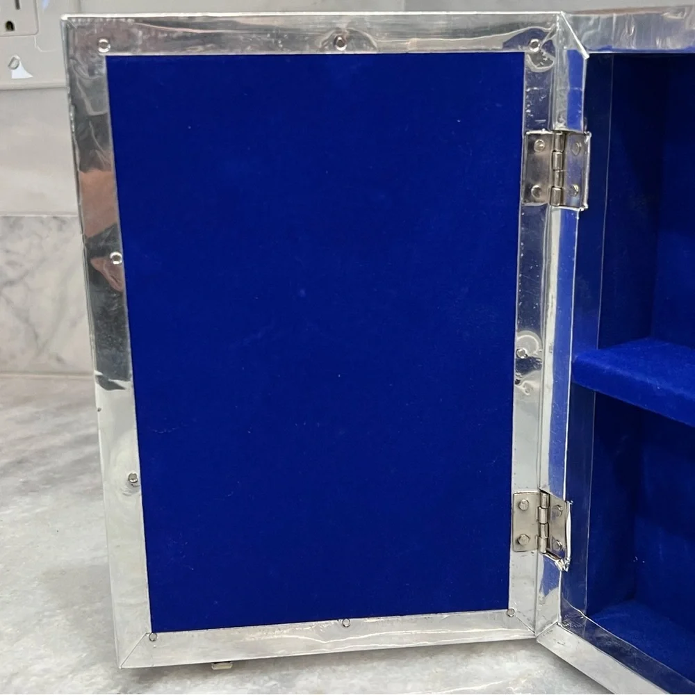 Handcrafted Aluminum Oxidized Butterfly Jewelry Box with Royal Blue Inte…